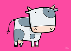 Carte nature, vacances, paysages et animaux Une vache sur fond rose